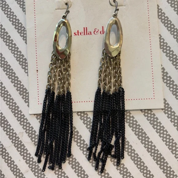 Stella & Dot Elegant Gold and Black Chain Earrings - Picture 2 of 5